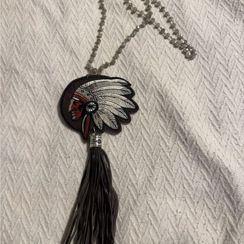 Beaded Feather Pendant Necklace